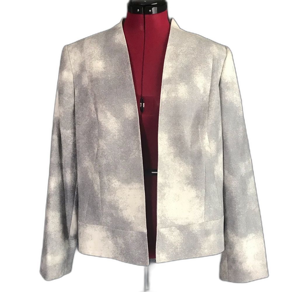 Tahari ASL Blazer Women’s Size 14 Grey Open Front Long Sleeve Shoulder Pads